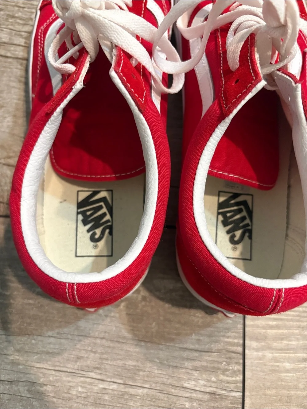 Vans Red Low-Top Canvas Sneakers with White Side Stripe